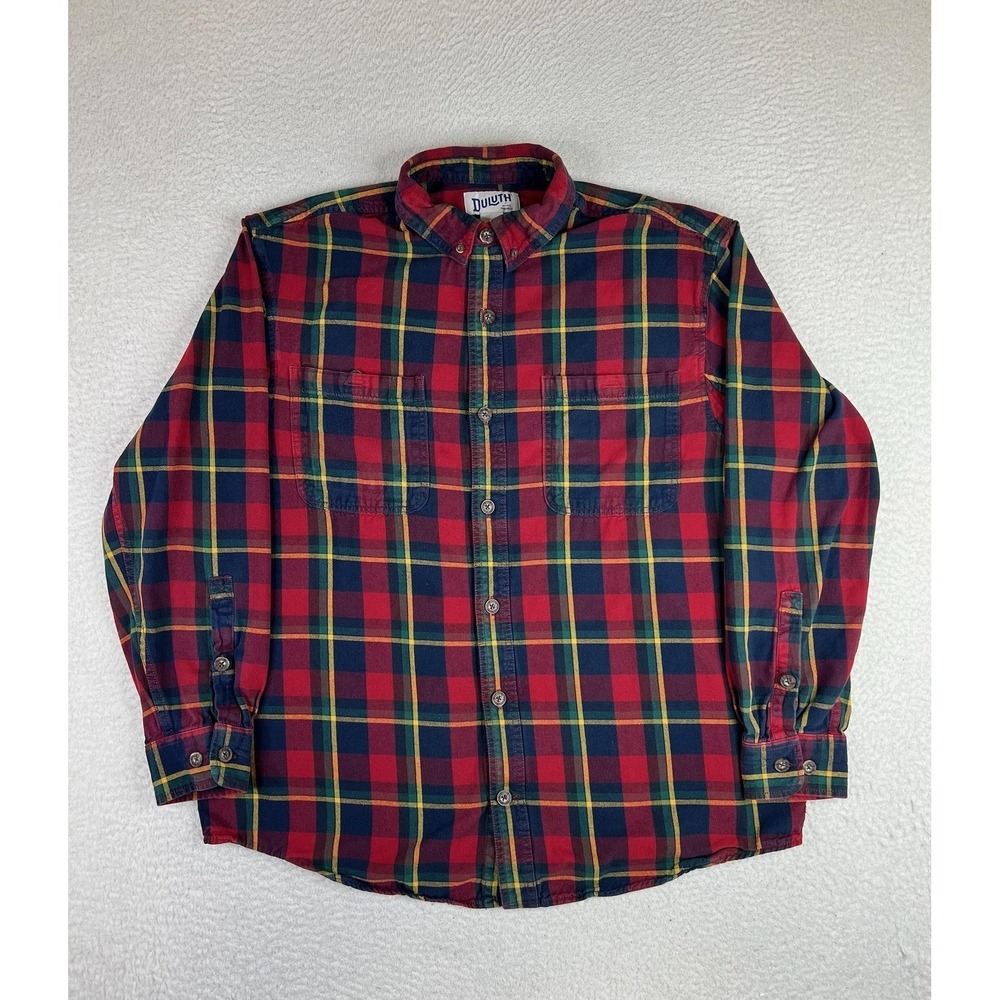 Duluth Trading Co Mens Large Red Plaid Flannel Long Sleeve Button Up Shirt